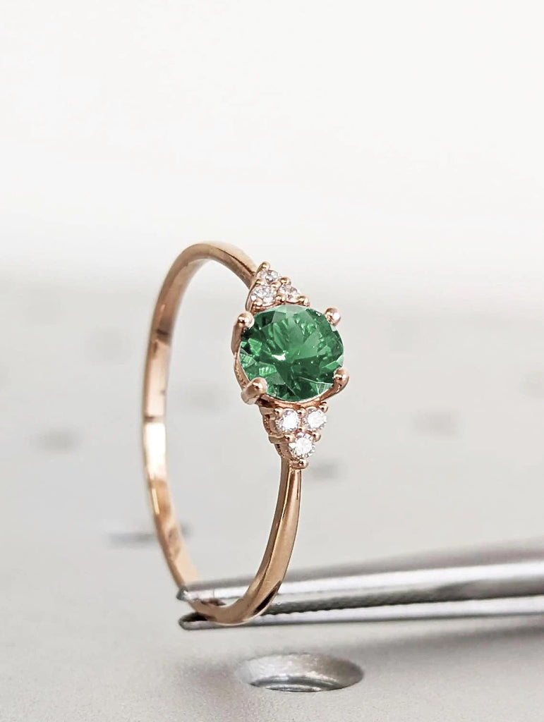 Round Green Sapphire Proposal Ring | 14K 18K Rose gold Lab Sapphire Wedding Anniversary Ring  | Sapphire September Birthstone Promise Ring