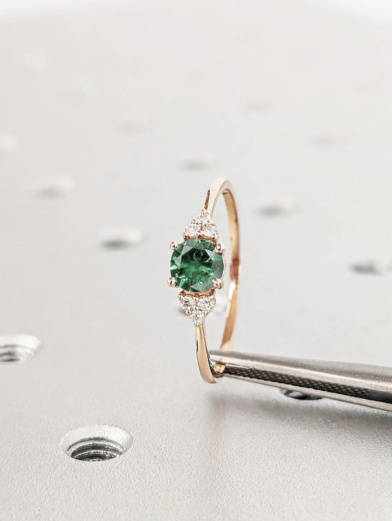 Unique Green Sapphire and Diamond Engagement Ring | Moissanite Cluster Ring | Rose Gold Art Deco Sapphire Promise Anniversary Ring for Her