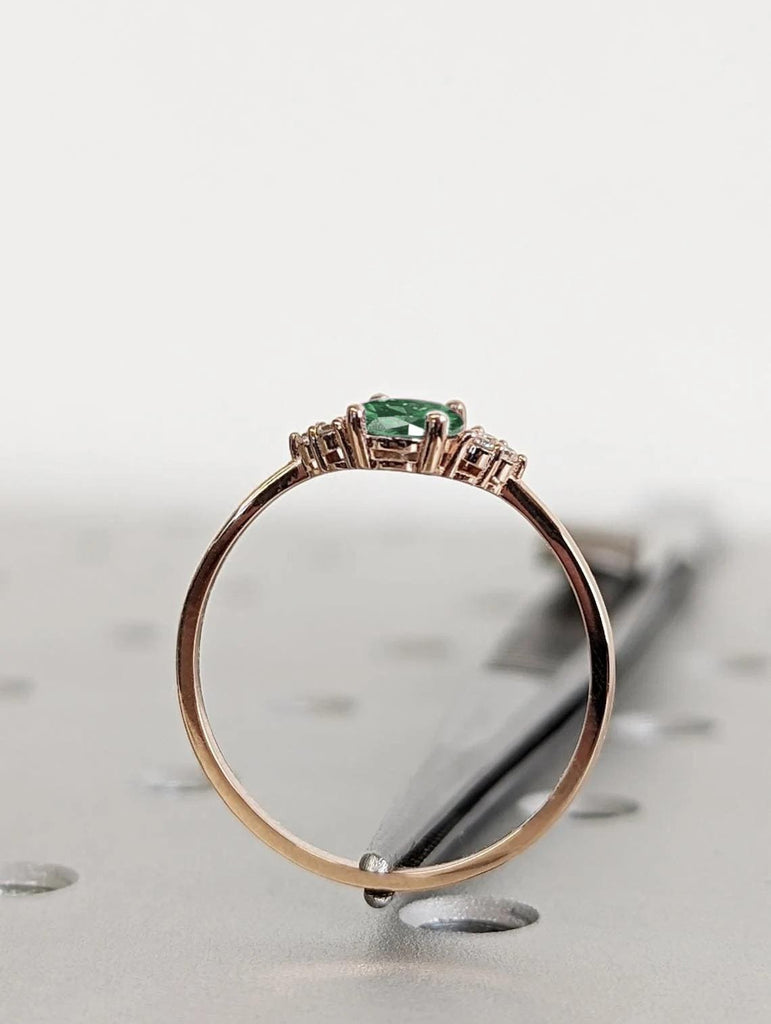 Unique Round Green Sapphire Proposal Ring | Lab Created Sapphire Wedding Anniversary Gold Ring | Lab Diamond Cluster Promise Ring For Her