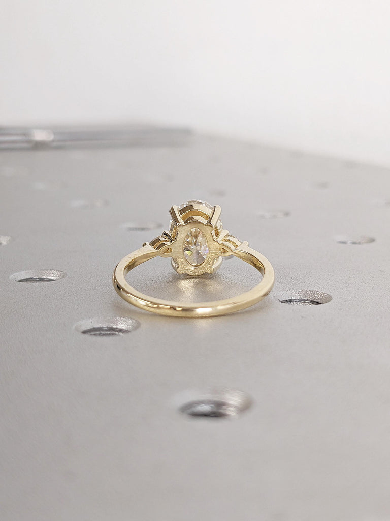 Unique 14k Solid Gold Statement Ring, Oval Cut Lab Grown Diamond Engagement Rings for Women, Art Deco Diamond Ring, Wedding Anniversary Gift