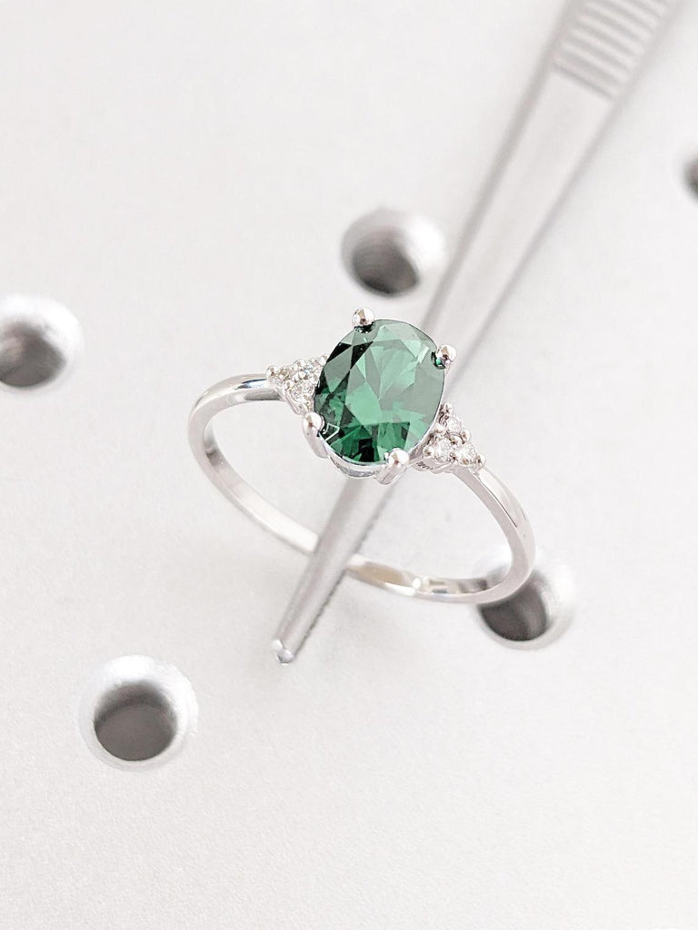1 carat Green Sapphire and Diamond Engagement Ring | Vintage Solitaire Ring | Art Deco Green Gemstone Anniversary Ring | Platinum Bridal Ring Handmade Jewelry