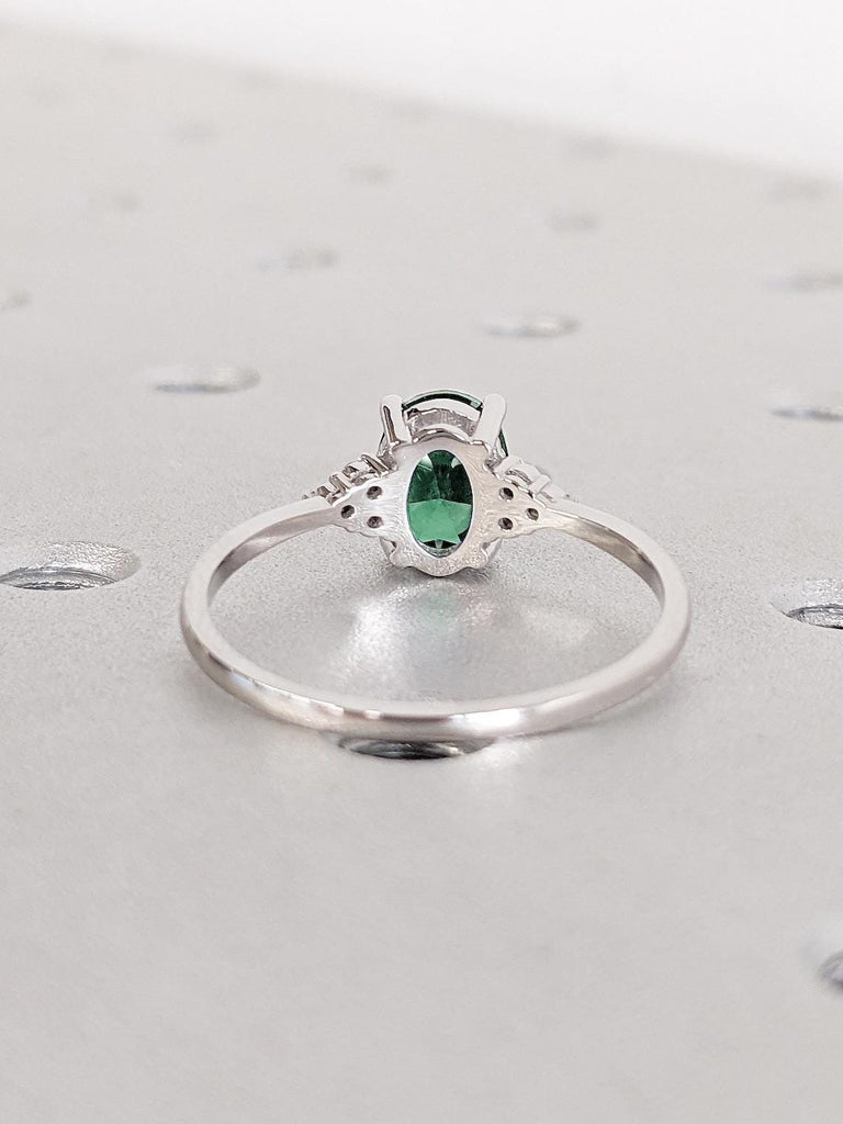 Vintage Sapphire Solitaire Ring | Green Gemstone Platinum Engagement Ring | Woman Bridal Ring | Diamond Cluster Ring | Handmade Jewelry
