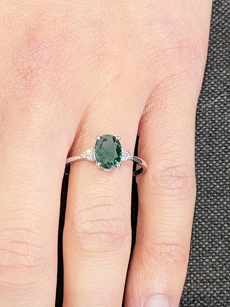 Lab Diamond Cluster Ring | Sapphire and Moissanite Promise Ring | Platinum Ring | Green Sapphire Ring | Engagement Ring for Her