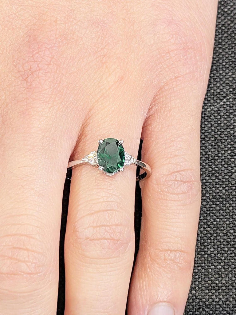 Lab Diamond Cluster Ring | Sapphire and Moissanite Promise Ring | Platinum Ring | Green Sapphire Ring | Engagement Ring for Her