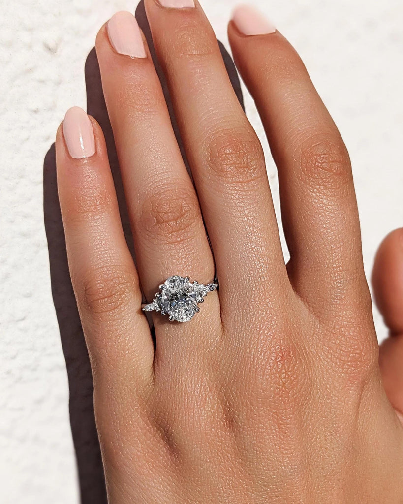Oval Cut Moissanite Cluster Engagement Ring - 14K Solid Gold Oval Cluster Ring - Art Deco Cluster Promise Ring - Vintage Style Cocktail Ring