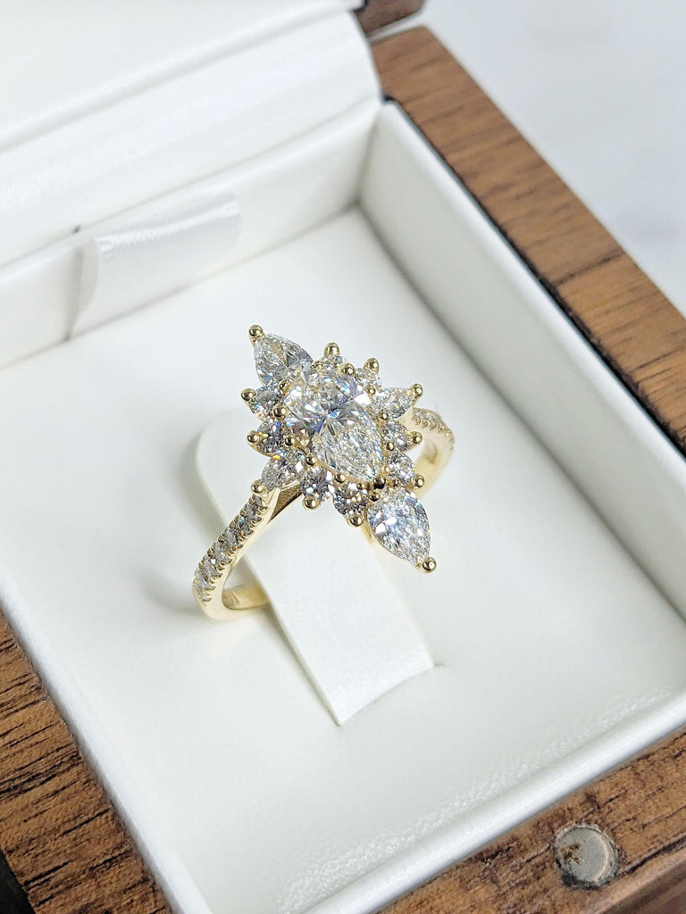Marquise Cluster Diamond Engagement Ring | Unique Halo Wedding Ring For Her | Gorgeous Proposal Gift Ring | Vintage Style Anniversary Ring