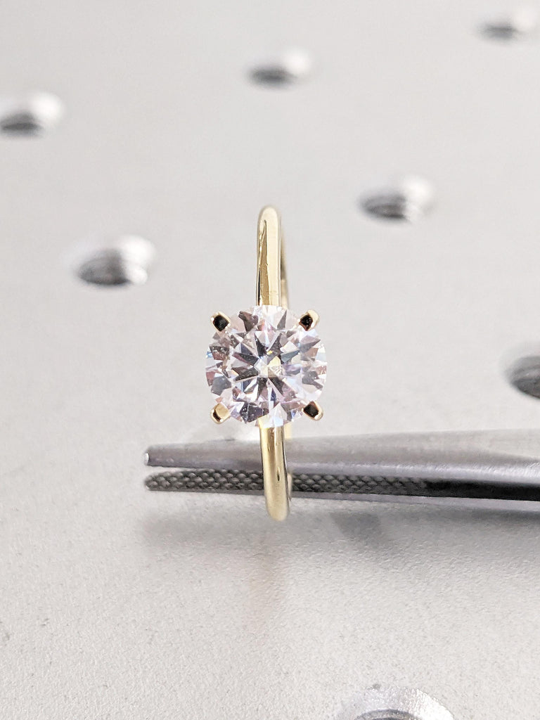 Round Cut Lab Grown Diamond Engagement Ring, Dainty 4 prong 14k Yellow Gold Promise Ring for Her, Unique Comfort Fit Solitaire Diamond Ring
