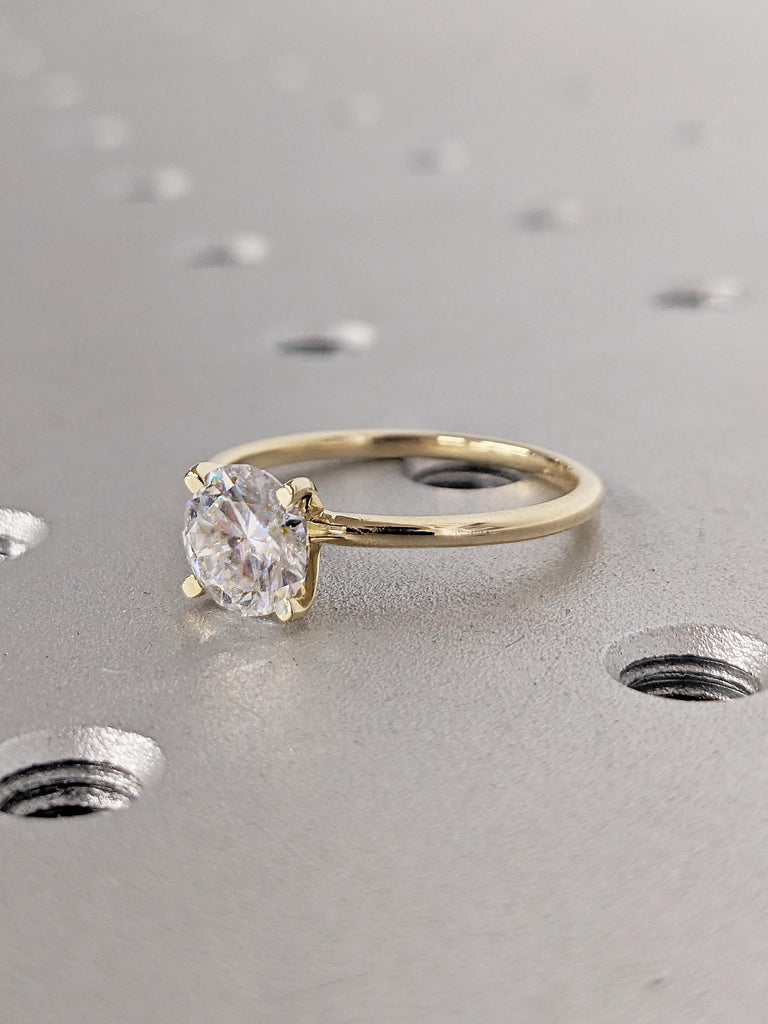 Lab Grown Diamond Anniversary Ring, Round Cut 14k Solid Gold Wedding Rings for Women, 4 prong Comfort Fit Proposal Ring, Simple Diamond Ring