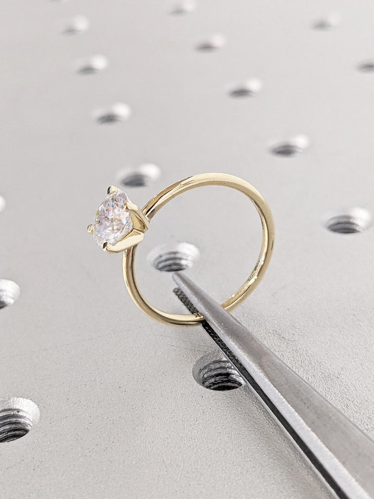 Round Cut Lab Grown Diamond Engagement Ring, Dainty 4 prong 14k Yellow Gold Promise Ring for Her, Unique Comfort Fit Solitaire Diamond Ring