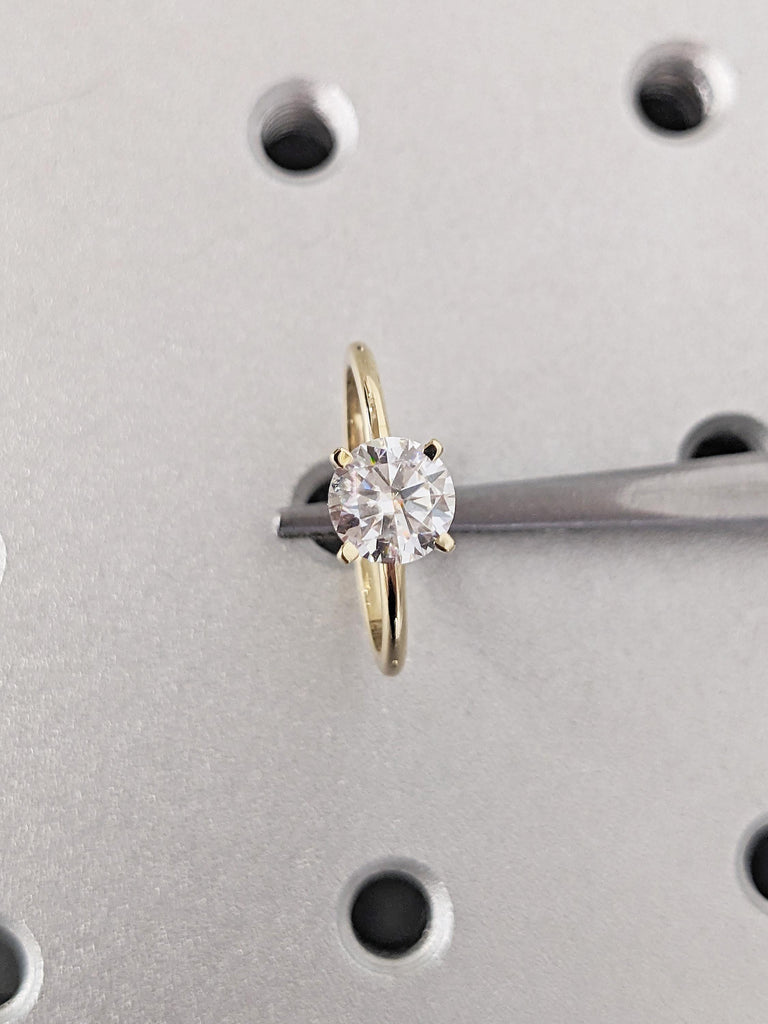 Round Cut Moissanite Engagement Ring, Dainty 14k Yellow Gold Comfort Fit Wedding Ring, 4 Prong Moissanite Ring, Solitaire Anniversary Ring
