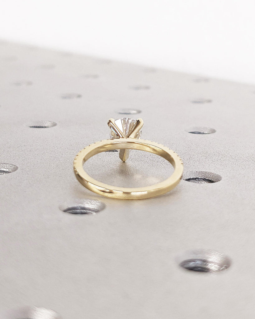 14K Solid Gold Moissanite Pear Ring for Women, Pave Set Side Moissanite Wedding Ring, 3-Prong, Pear Moissanite Solitaire Ring, Promise Ring