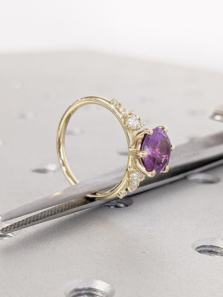 14k Gold Lab Alexandrite Ring | Snowdrift Moissanite or Diamond Cluster Engagement Rings for Women | Vintage Anniversary Ring | Gift for Mom