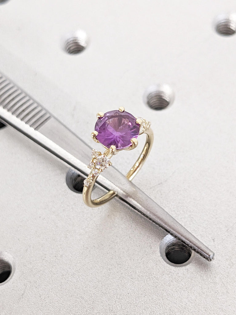 14k Gold Lab Alexandrite Ring | Snowdrift Moissanite or Diamond Cluster Engagement Rings for Women | Vintage Anniversary Ring | Gift for Mom