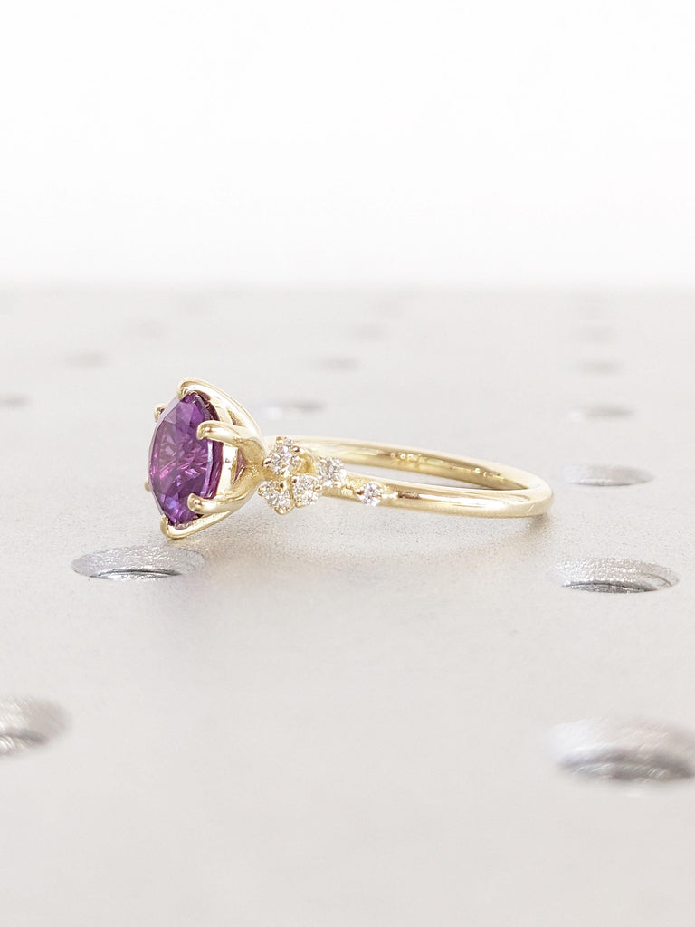 14k Gold Lab Alexandrite Ring | Snowdrift Moissanite or Diamond Cluster Engagement Rings for Women | Vintage Anniversary Ring | Gift for Mom