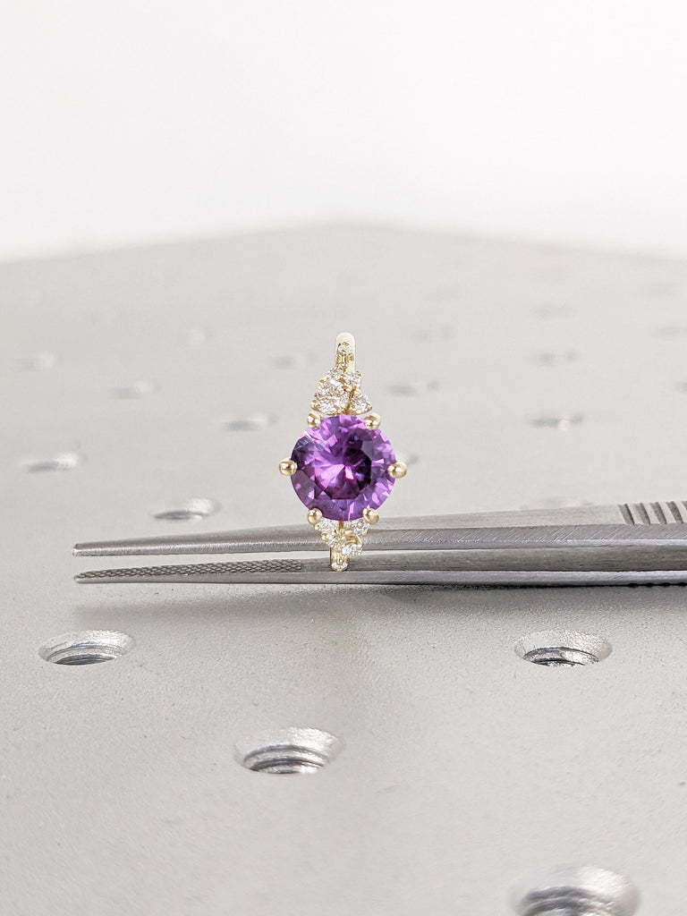 14k Gold Lab Alexandrite Ring | Snowdrift Moissanite or Diamond Cluster Engagement Rings for Women | Vintage Anniversary Ring | Gift for Mom