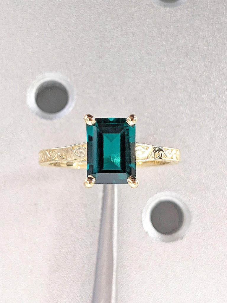 1.5ct Green Emerald Solitaire Vintage Engagement Ring | Handmade Filigree Wedding Ring | 18k Yellow Gold Rings for Women