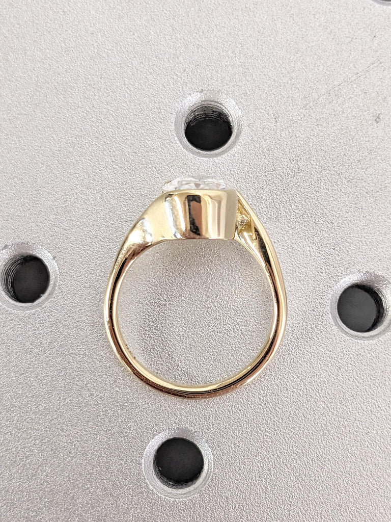 Unique Oval Lab Grown Diamond Engagement Ring | 14k 18k Yellow Gold Bypass Engagement Ring | Solitaire Diamond Ring for Women Bezel Set Ring