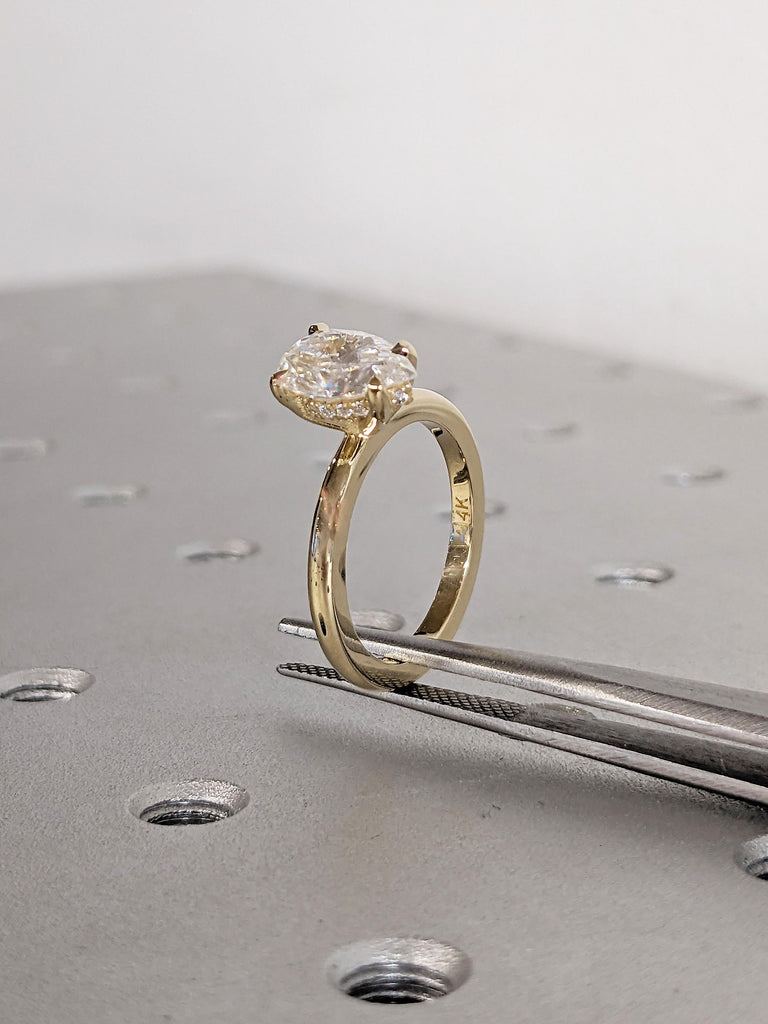 Unique 14k Solid Gold Ring, Pear Moissanite Ring, Hidden Halo Engagement Ring, Promise Rings for Women, Pear Cut Ring, Bridal Gift for Her