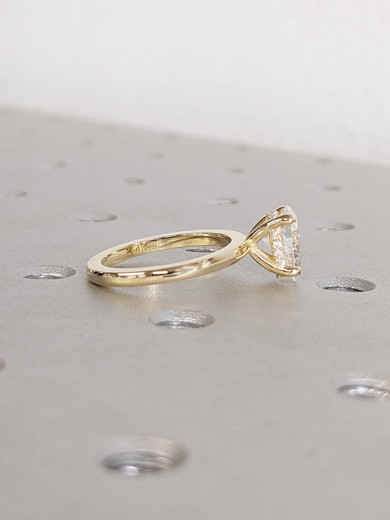 Unique 14k Solid Gold Ring, Pear Moissanite Ring, Hidden Halo Engagement Ring, Promise Rings for Women, Pear Cut Ring, Bridal Gift for Her