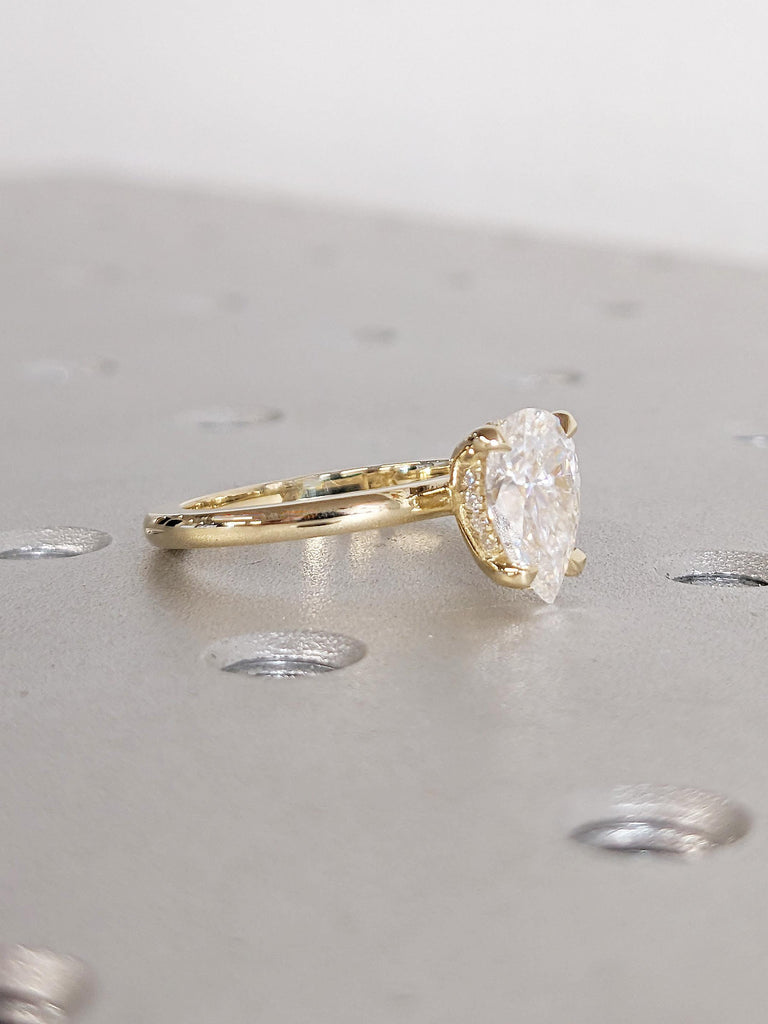 Unique 14k Solid Gold Ring, Pear Moissanite Ring, Hidden Halo Engagement Ring, Promise Rings for Women, Pear Cut Ring, Bridal Gift for Her