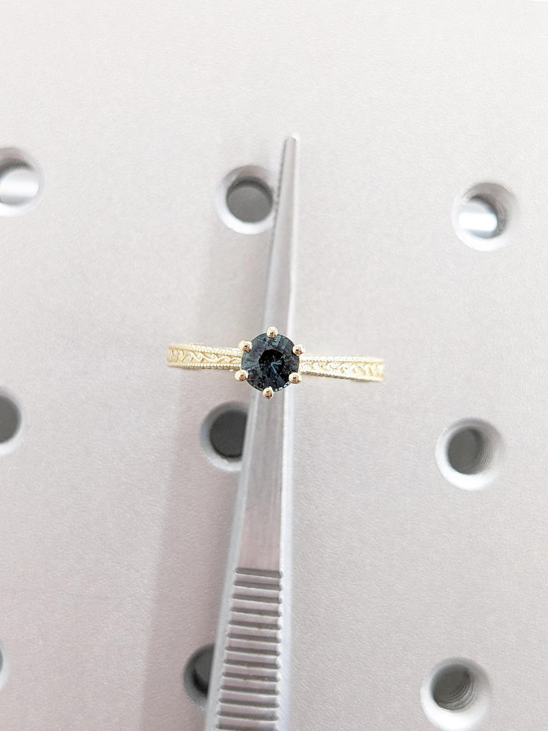 Filigree 14k Solid Gold Ring, Blue Green Sapphire Ring, Anniversary Ring, Milgrain Minimalist Ring, Vintage Gemstone Ring, Sapphire Jewelry