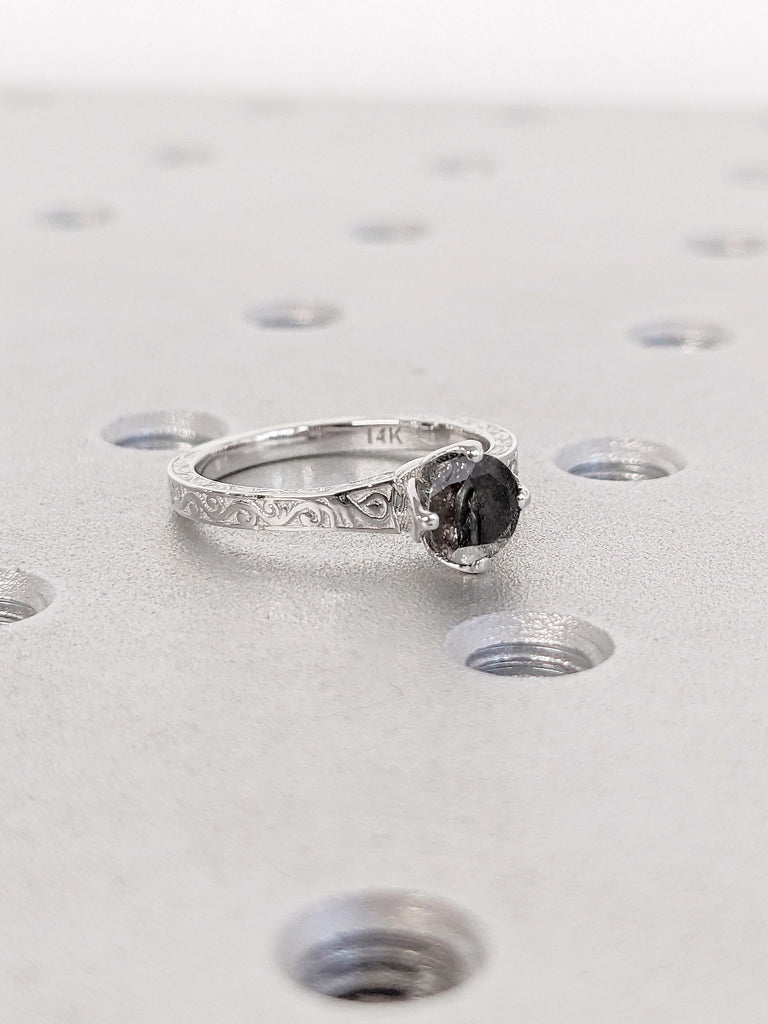 Natural Diamond 14k White Gold Engagement Ring | Round Diamond Solitaire Ring | Round Engagement Ring | Wedding Anniversary Ring Gift for Her