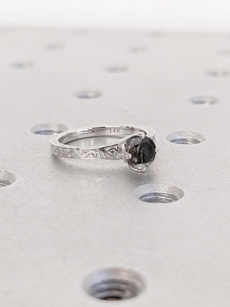 Natural Diamond 14k White Gold Engagement Ring | Round Diamond Solitaire Ring | Round Engagement Ring | Wedding Anniversary Ring Gift for Her