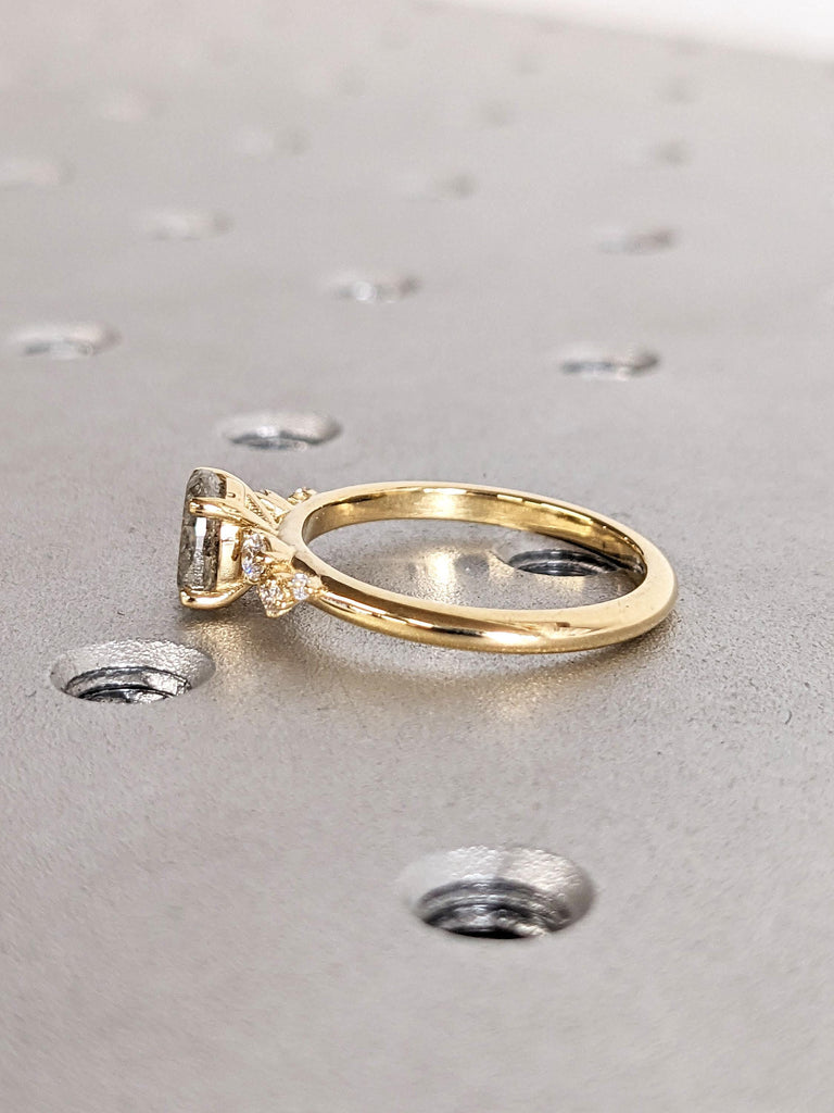 Light Grey Herkimer Diamond Ring | Promise Ring For Her | 1CT, 1.5ct Oval Cut Galaxy Raw Salt and Pepper Diamond Engagement Ring for Women