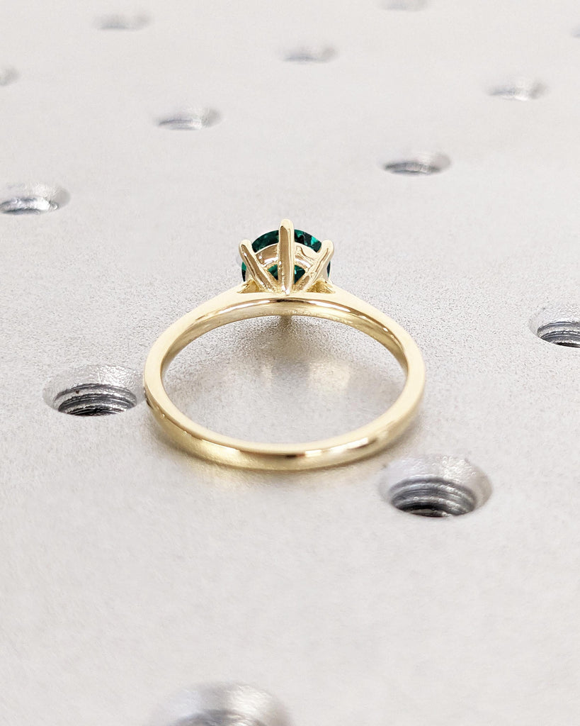 Round Cut Lab Created Emerald Engagement Ring, Solitaire Cathedral Set Ring, 14K Gold Promise Ring, Statement Rings for Women, Gift for Wife
