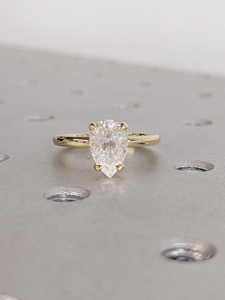 Unique 14k Solid Gold Ring, Pear Moissanite Ring, Hidden Halo Engagement Ring, Promise Rings for Women, Pear Cut Ring, Bridal Gift for Her