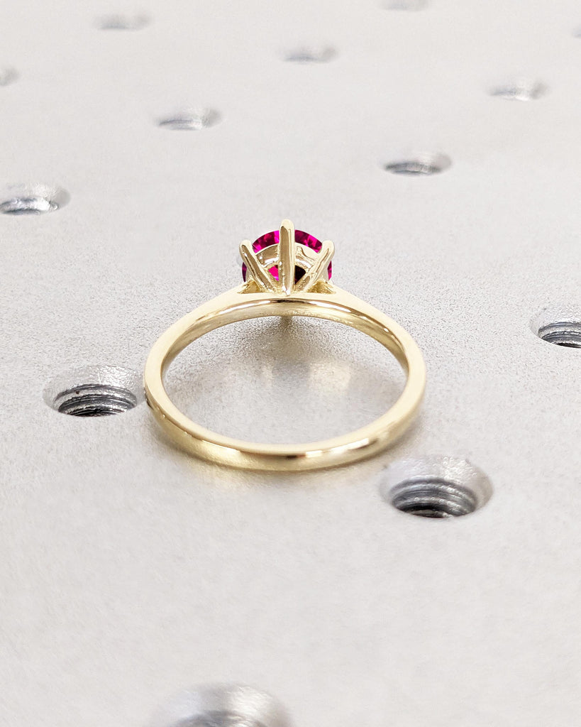 Round Lab Red Ruby Engagement Ring / Solitaire Cathedral Ring / July Birthstone / Dainty 14K Gold Promise Ring / Bridal Ring / Gift for Wife