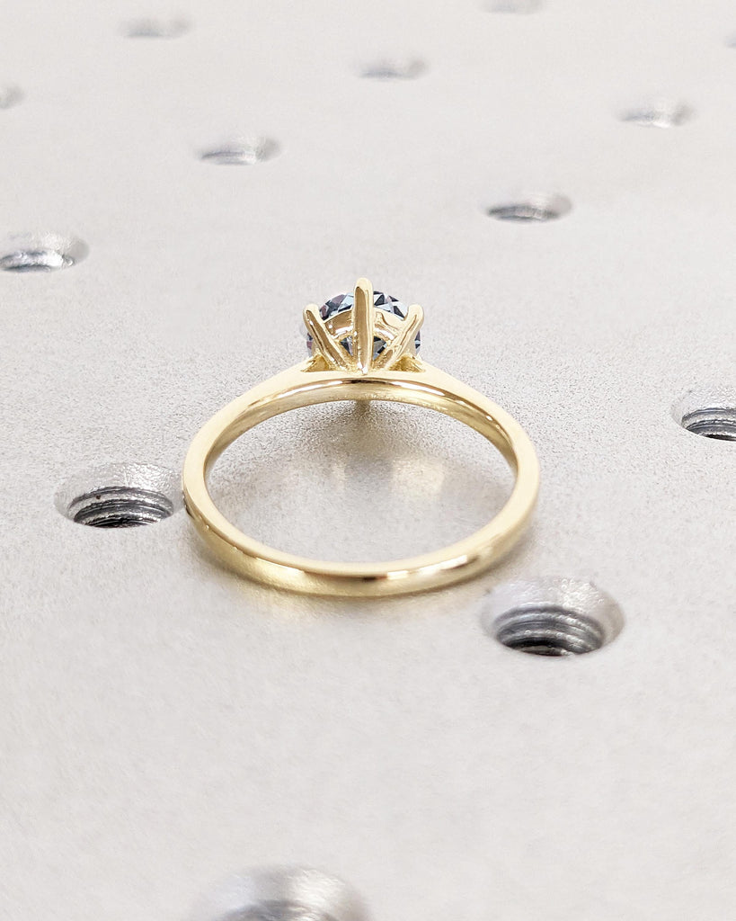 Round Cut Lab Aquamarine Engagement Ring, Light Blue Aquamarine Solitaire Cathedral Setting Ring, Simple Dainty 14K Yellow Gold Promise Ring