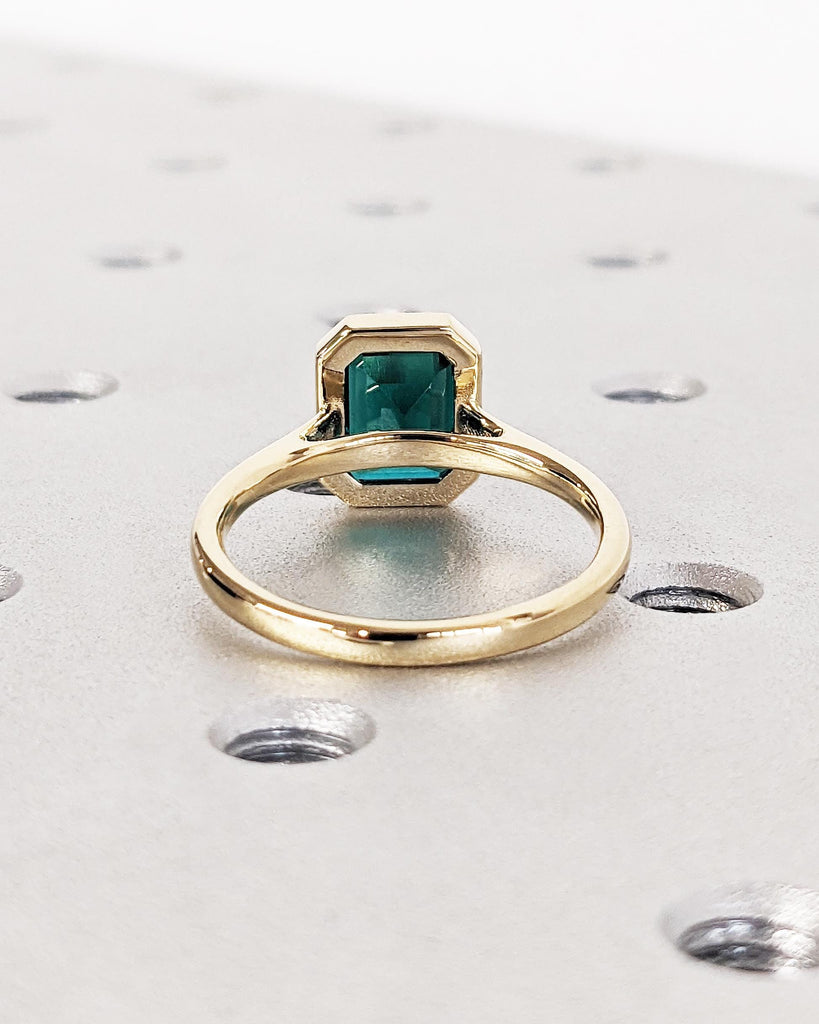 Emerald Cut Green Emerald Solitaire Ring, 14K 18K Yellow Gold Engagement Ring, Bezel Setting, Statement Ring, Gift For Her Minimalist Unique