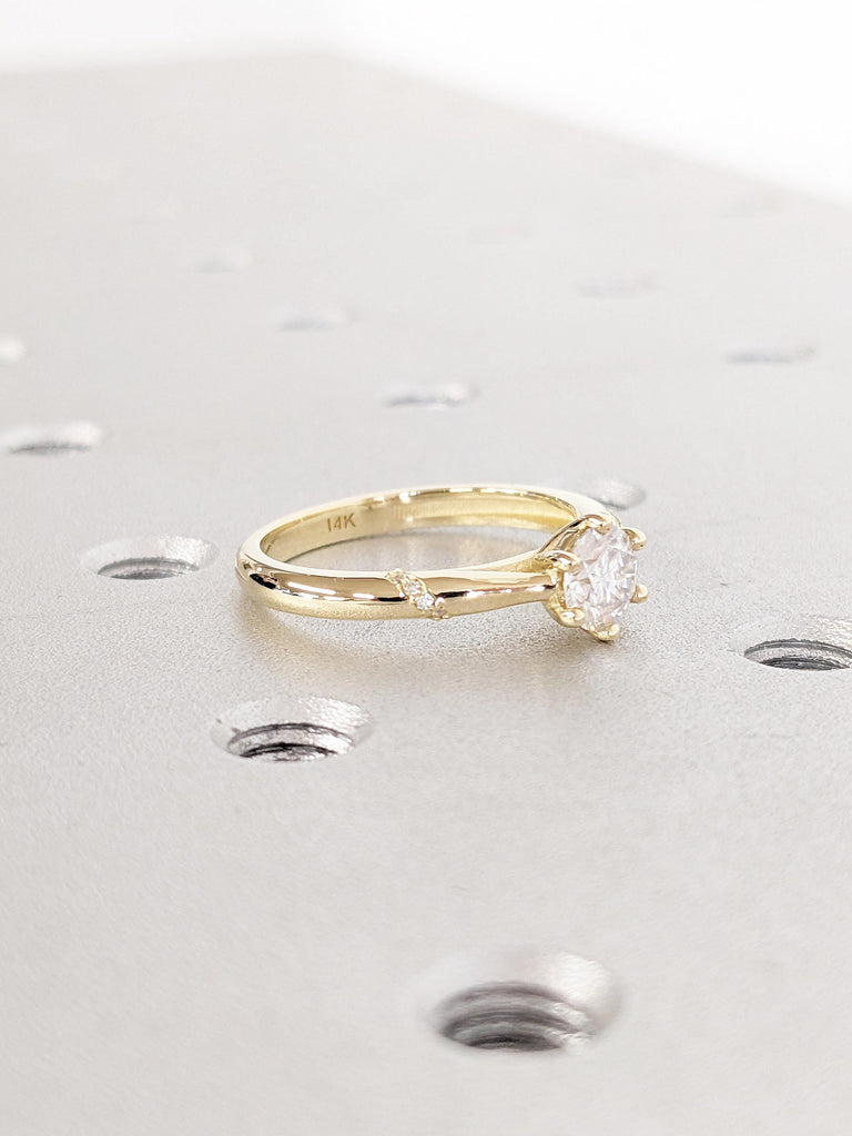 Round Moissanite Engagement Ring, Dainty 14k Solid Gold Ring, Solitaire Moissanite Rings for Women, Gift for Girlfriend, Women Wedding Ring