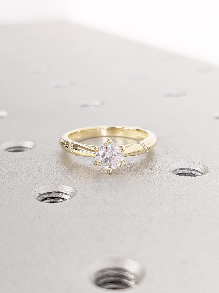 Lab Grown Diamond Engagement Ring, 14k Yellow Gold Round Lab Diamond Ring, Solitaire Anniversary Ring, Unique Wedding Ring, Engagement Gift