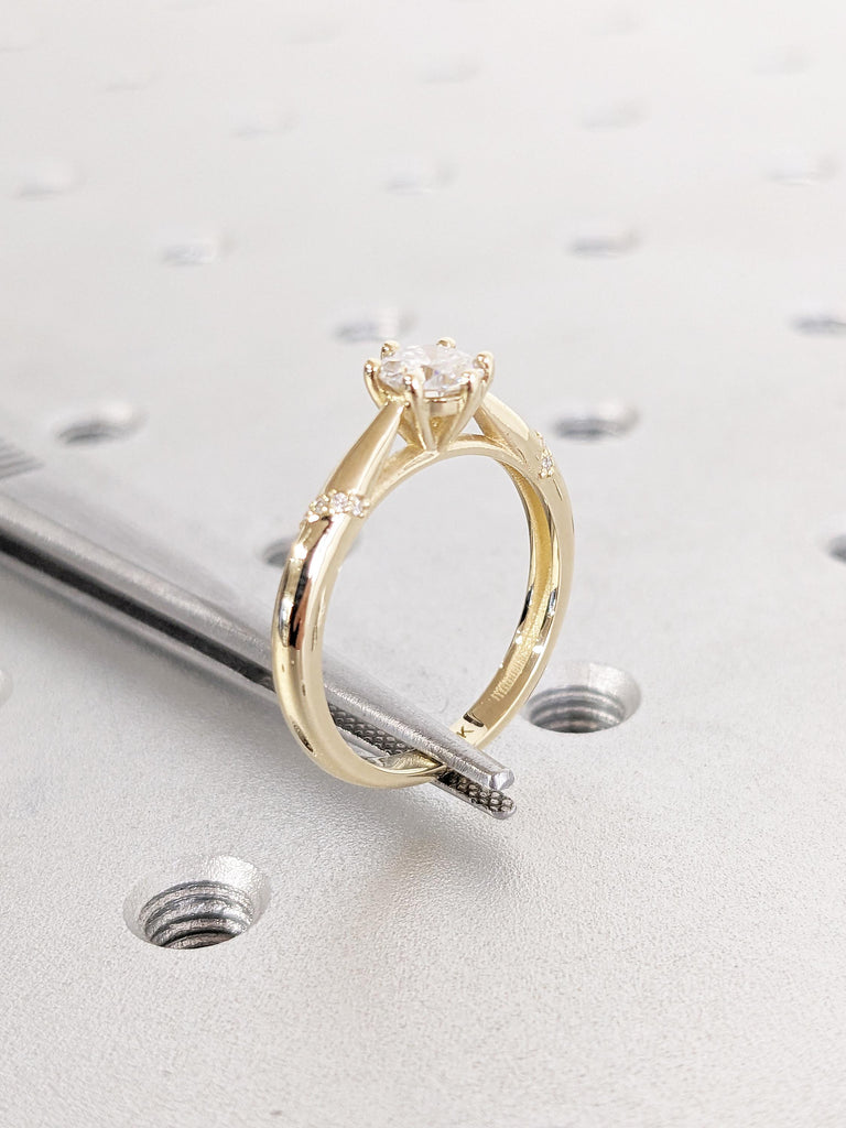 Lab Grown Diamond Engagement Ring, 14k Yellow Gold Round Lab Diamond Ring, Solitaire Anniversary Ring, Unique Wedding Ring, Engagement Gift