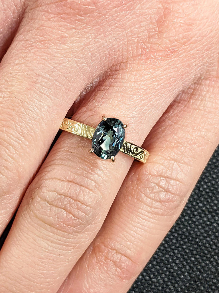 1 Carat Teal Sapphire Engagement Ring for Women | 14k 18k Gold Promise Ring | Handmade Ring Antique Proposal Ring | Oval Green Sapphire Solitaire