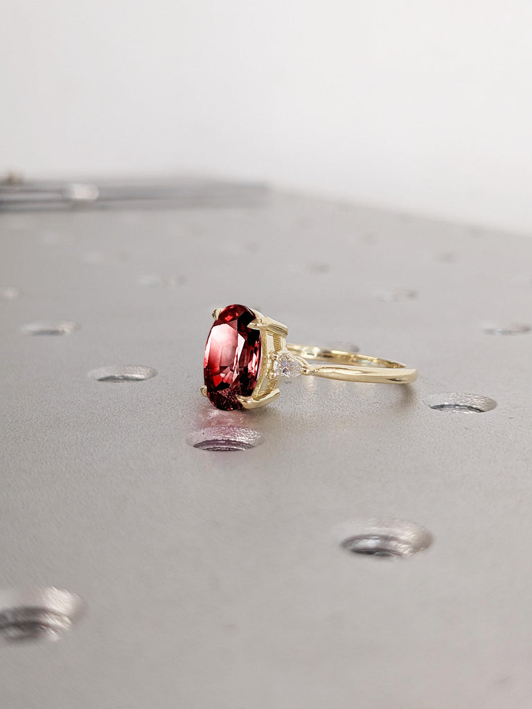 Dainty Ruby Ring, Oval Engagement Ring, 14k Yellow Gold Promise Ring for Her, Lab Ruby Women Wedding Ring, Gold Statement Ring, Ruby Jewelry
