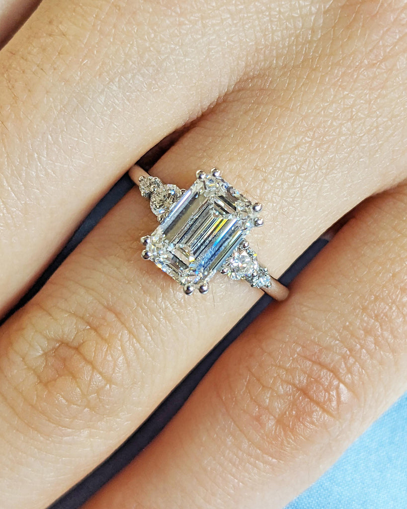 Vintage Emerald Cut Moissanite Engagement Ring | Delicate Anniversary Ring | Double Prong Set Simulated Diamond Ring | Lab Diamond Cluster