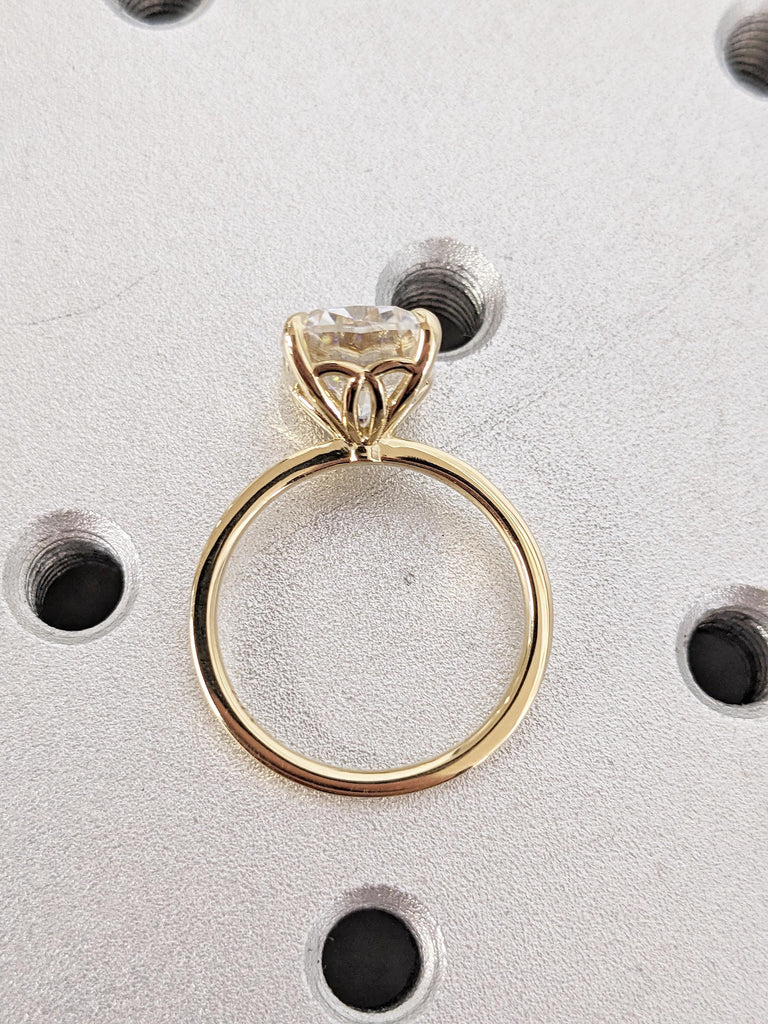 Moissanite Ring, 14k Yellow Gold Statement Ring, Cushion Cut Engagement Ring, Solitaire Anniversary Rings for Women, Birthday Gift for Wife