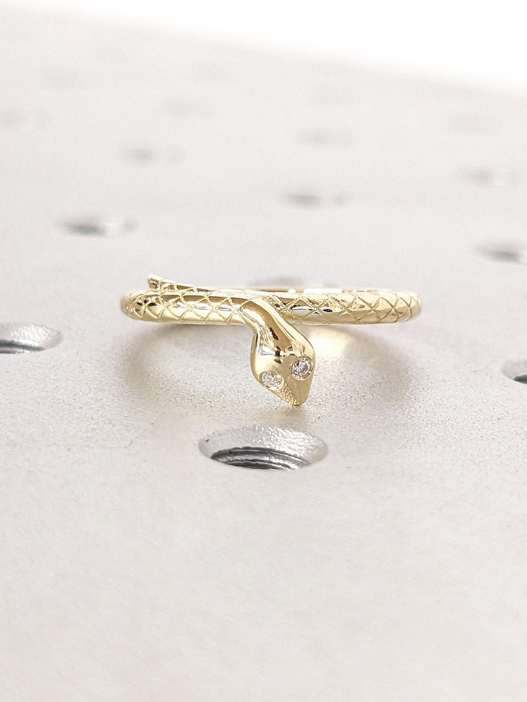 Natural Diamond Gold Snake Ring | 14K 18K Yellow Gold Rings For Women | Engagement Serpent Ring | Handmade Anniversary Ring Gifts For Her