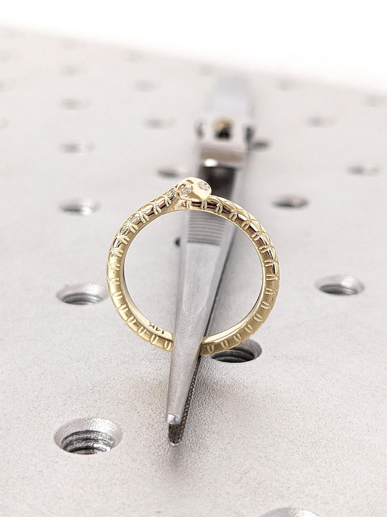 Solid Gold Ring | Lab Created Diamond Snake Ring | Birthday Gift for Her