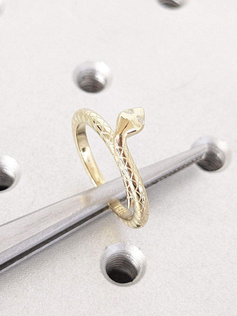Solid Gold Diamond Ring | Snake Ring