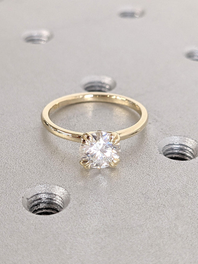 Round Engagement Ring 14k Solid Gold | 1, 1.5, 2 CT Moissanite Engagement Rings | Double Prong Solitaire Moissanite Ring | Gold Promise Ring