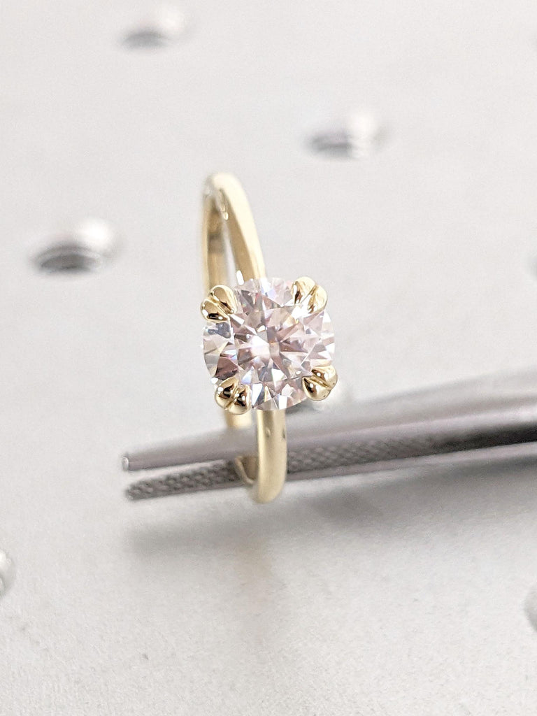 1-2 Carat IGI Certified Round Cut Lab Grown Diamond Ring | Minimalist Solitaire 8 Prongs Thin Gold Ring | Round Cut Diamond Engagement Ring