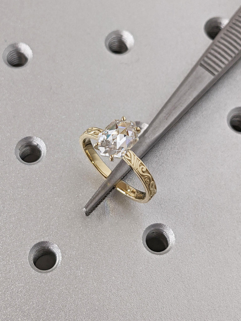 1.5 Carat Hexaong cut Moissanite 14K Yellow Gold Filigree Women Wedding Band | Unique Engagement Ring