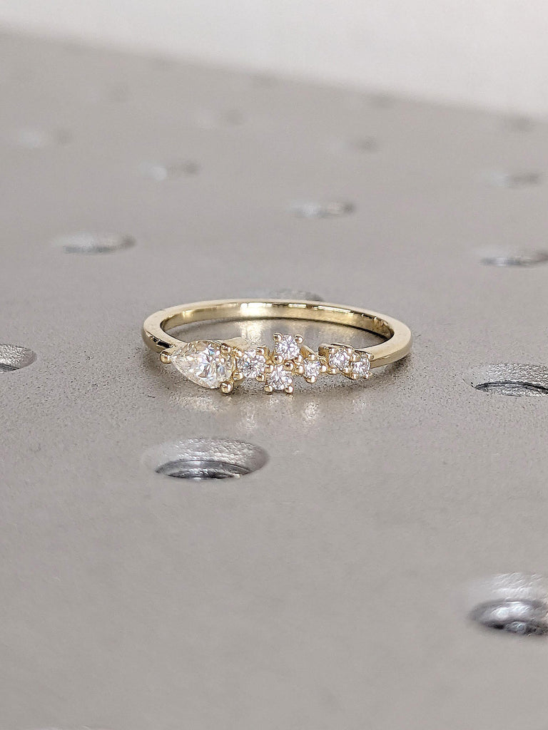 Dreamy D-VVS2 Pear and Round Cut Lab Grown Diamond Cluster Ring | IGI Certified Diamond Ring | 14k Gold Engagement Ring | Woman Minimal Ring