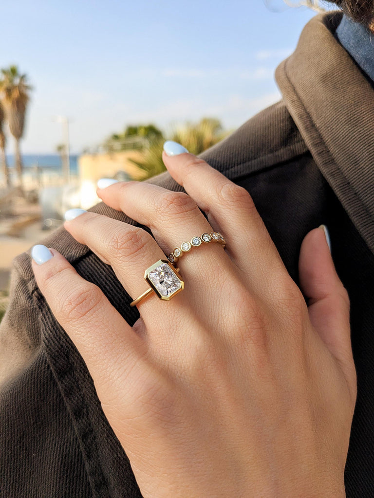 1ct, 2CT Radiant Cut Moissanite Solitaire Ring | 14K Yellow Gold Bezel Set Engagement Ring | Statement Ring | Anniversary Ring Gift For Her
