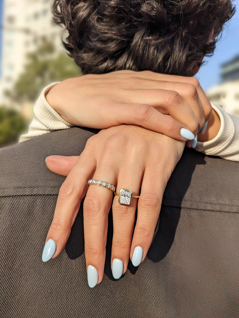 1ct, 2CT Radiant Cut Moissanite Solitaire Ring | 14K Yellow Gold Bezel Set Engagement Ring | Statement Ring | Anniversary Ring Gift For Her