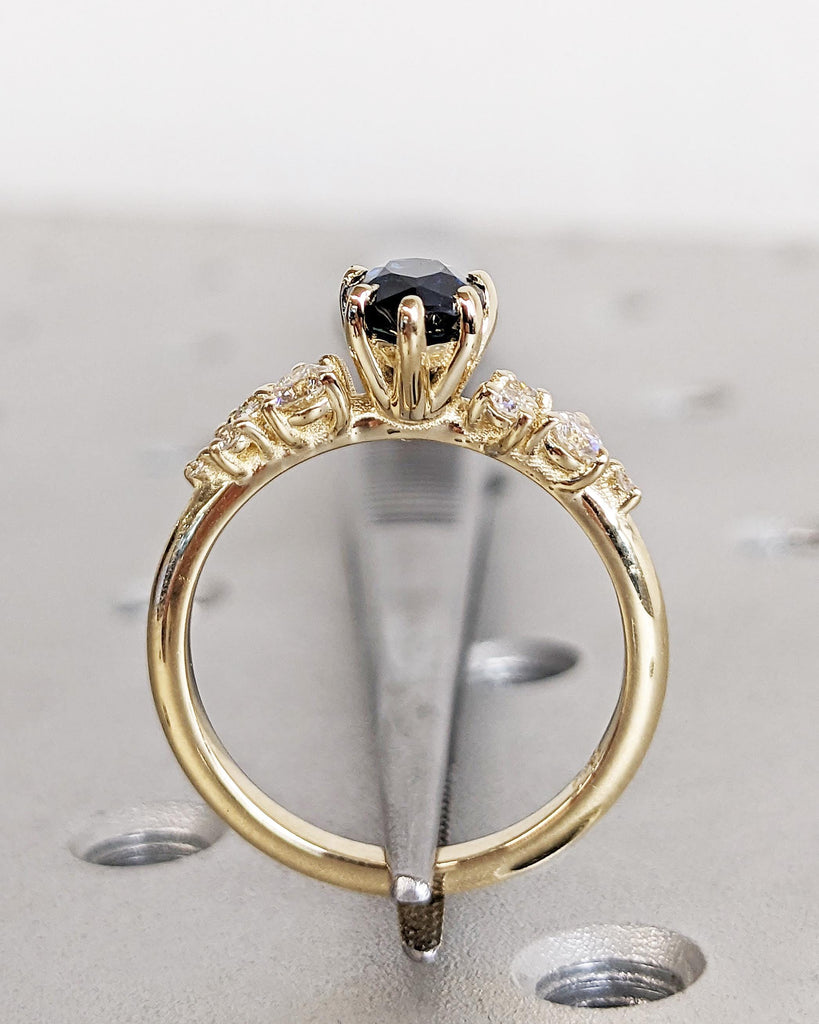 One of a Kind Montana Sapphire Ring, Pear Teal Sapphire, Snowdrift Cluster Ring Six-Prong, Vintage Inspired Peacock Sapphire Engagement Ring